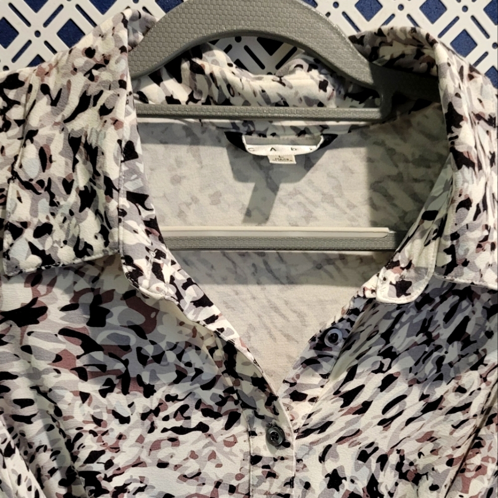 Cabi #822 White Black Print Long Sleeve Dress L